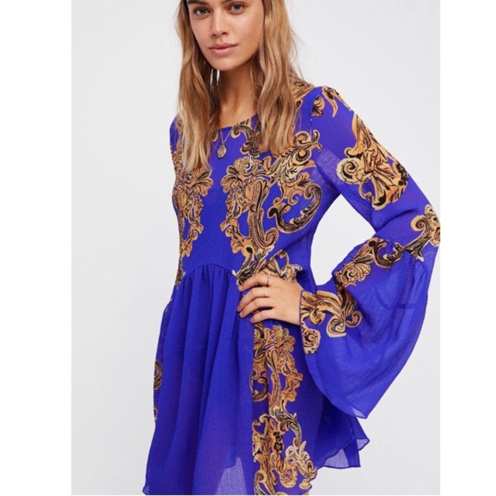 Free People Symphony Printed Bell Sleeve Dress